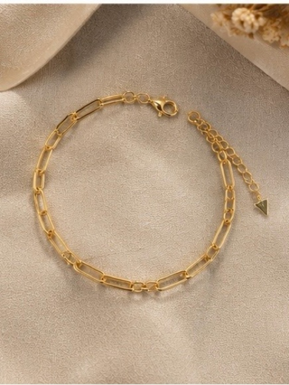 Gold Paperclip Link Bracelet with Adjustable Chain - Women Jewelry